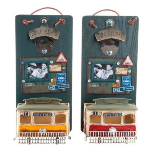 Apribottiglie DKD Home Decor Self Serve Legno Metallo (2 pcs) (26 x 12 x 9 cm)