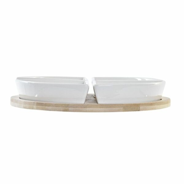 Set da Aperitivo DKD Home Decor Bianco Multicolore Naturale Bambù Gres Tropicale 21,5 x 21,5 x 1 cm (5 pcs)