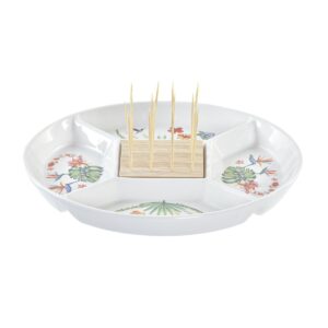 Vassoio per aperitivi DKD Home Decor Multicolore Naturale Bambù Gres Tropicale 23,5 x 23,5 x 7 cm