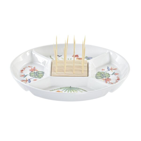 Vassoio per aperitivi DKD Home Decor Multicolore Naturale Bambù Gres Tropicale 23,5 x 23,5 x 7 cm