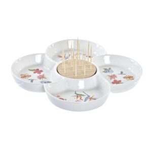 Vassoio per aperitivi DKD Home Decor Multicolore Naturale Bambù Gres Tropicale 22 x 22 x 7 cm