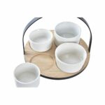 Set da Aperitivo DKD Home Decor Bianco/Nero Metallo Bambù Gres Loft 5 Pezzi 20 x 20 x 14 cm
