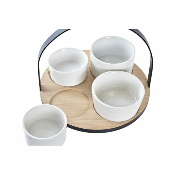 Set da Aperitivo DKD Home Decor Bianco/Nero Metallo Bambù Gres Loft 5 Pezzi 20 x 20 x 14 cm
