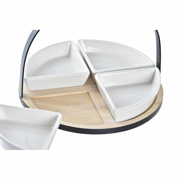 Set da Aperitivo DKD Home Decor Bianco/Nero Metallo Bambù Gres Loft 4 Pezzi 21,5 x 21,5 x 14 cm