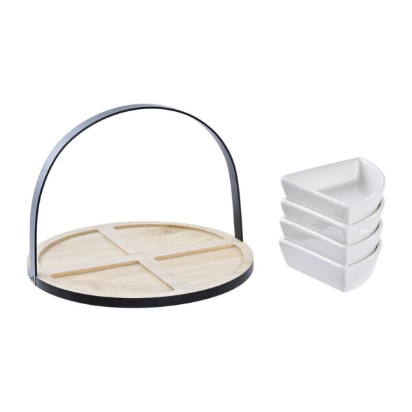 Set da Aperitivo DKD Home Decor Bianco/Nero Metallo Bambù Gres Loft 4 Pezzi 21,5 x 21,5 x 14 cm