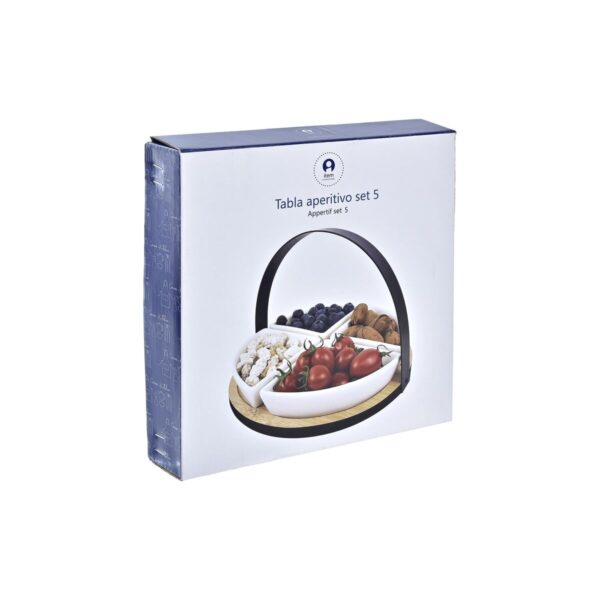 Set da Aperitivo DKD Home Decor Bianco/Nero Metallo Bambù Gres Loft 4 Pezzi 21,5 x 21,5 x 14 cm