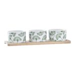 Set da Aperitivo DKD Home Decor Bambù Gres Fogli 3 Pezzi 4 Pezzi 28 x 9,7 x 1,5 cm