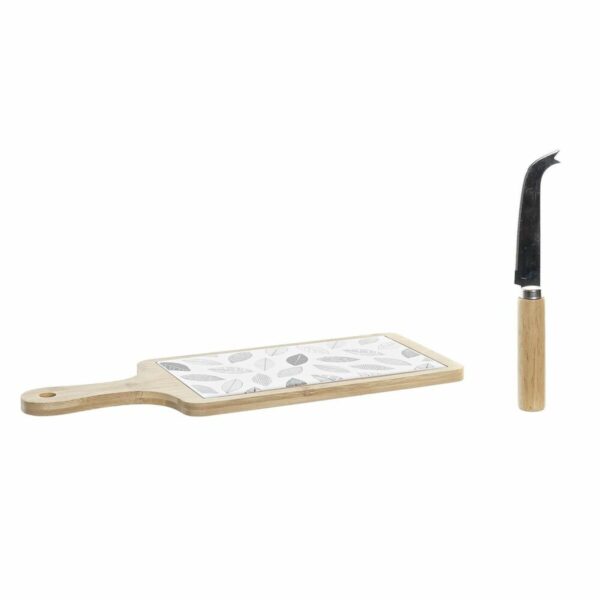 Set da Aperitivo DKD Home Decor Bianco/Nero Bambù Gres Fogli Cottage 3 Pezzi 33 x 12 x 1 cm (3 piezas)
