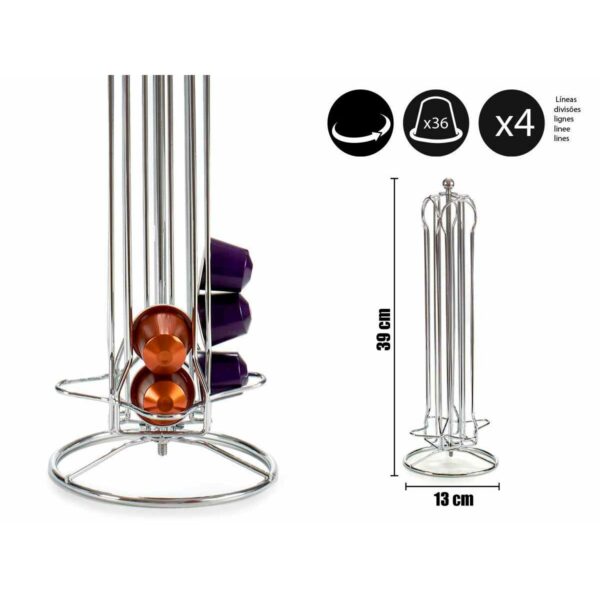 Supporto per 36 Capsule di Caffè Kinvara Nespresso Argentato Argento Metallo 13 x 39 x 13 cm Girevole 36 Pezzi
