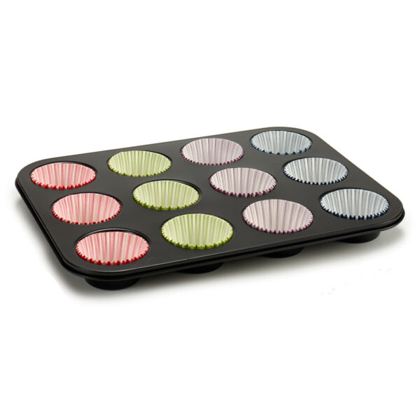 Teglia per Muffin Kinvara Azzurro Nero Rosso Verde Viola Multicolore 7 x 7 x 3 cm 35 x 3 x 26,5 cm Vassoio da Forno (12 Unità)