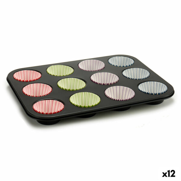 Teglia per Muffin Kinvara Azzurro Nero Rosso Verde Viola Multicolore 7 x 7 x 3 cm 35 x 3 x 26,5 cm Vassoio da Forno (12 Unità)