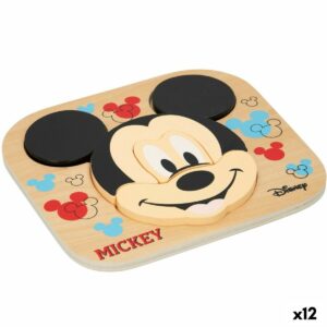 Puzzle di Legno per Bambini Disney Mickey Mouse + 12 Mesi 6 Pezzi (12 Unità)