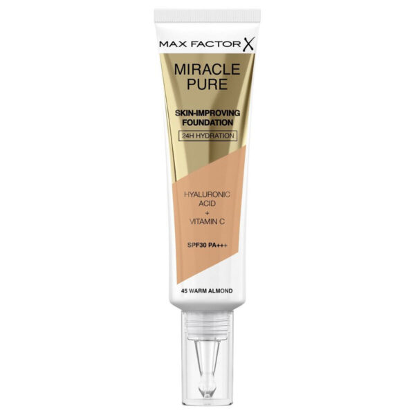 Base Cremosa per il Trucco Max Factor Miracle Pure Nº 45 Warm almond Nº 45-Warm Almond Spf 30 30 ml