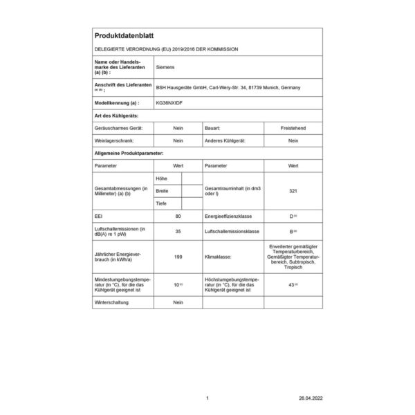 Mini frigo Siemens AG KG36NXIDF Acciaio