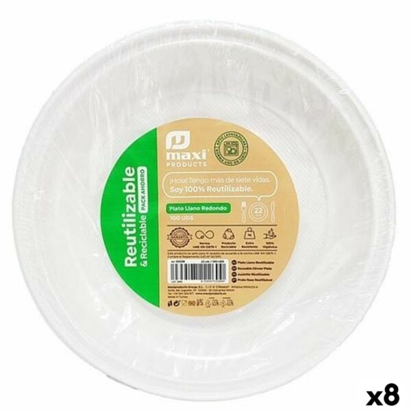 Set di piatti riutilizzabili Maxi Products Bianco Plastica Ø 22 cm 100 Pezzi (8 Unità)