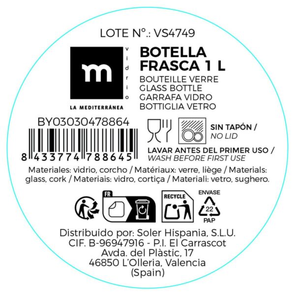 Bottiglia di Vetro La Mediterránea Sughero Vetro 1 L (12 Unità)