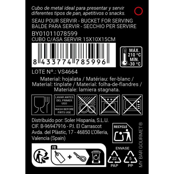 Secchio con Manico My Bar Argentato Acciaio 15 x 10 x 15 cm (24 Unità)