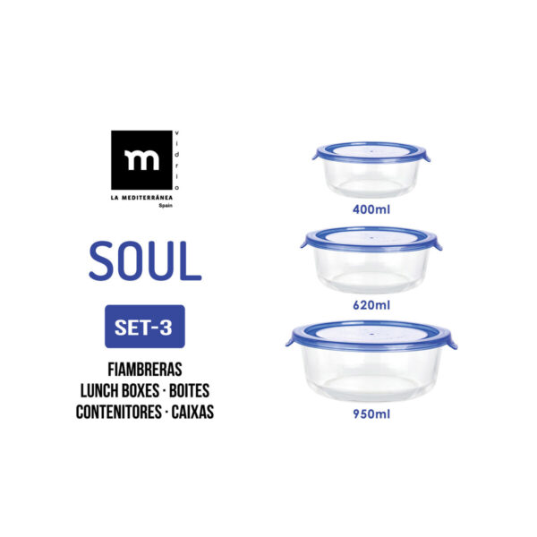 Set di scatole porta pranzo La Mediterránea Soul Azzurro Trasparente 3 Pezzi (8 Unità)