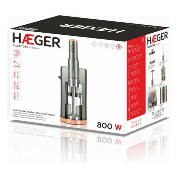 Frullatore a Immersione Multifunzione con Accessori Haeger HB-80C.024A Grigio 800 W