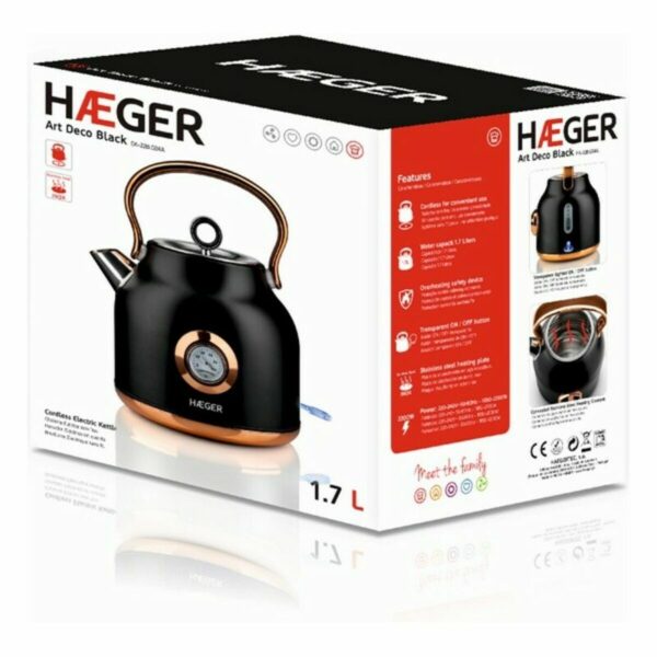 Bollitore Elettrico con Teiera Haeger EK-22B.024A Nero Acciaio inossidabile 2200 W 1,7 L