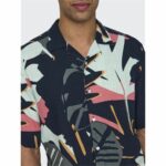 Camicia Only & Sons Onsbertil Reg Visc Linen Navy Casual Manica corta