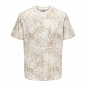 Maglia a Maniche Corte Uomo Only & Sons Onskash Reg Leaf Aop Beige