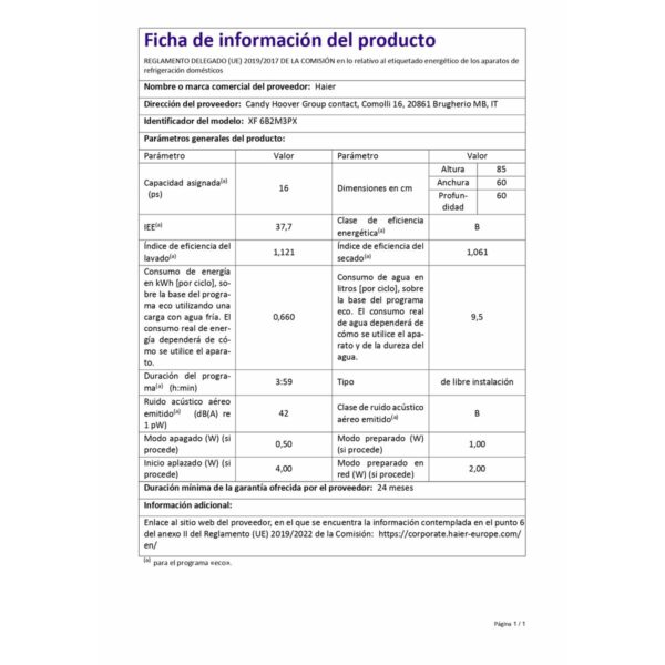 Lavastoviglie Haier XF6B2M3PX 60 cm
