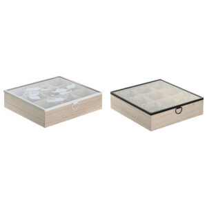 Scatola per Infusioni DKD Home Decor Azzurro Bianco Nero Naturale Metallo Cristallo Legno MDF 24 x 24 x 6,5 cm (2 Unità)