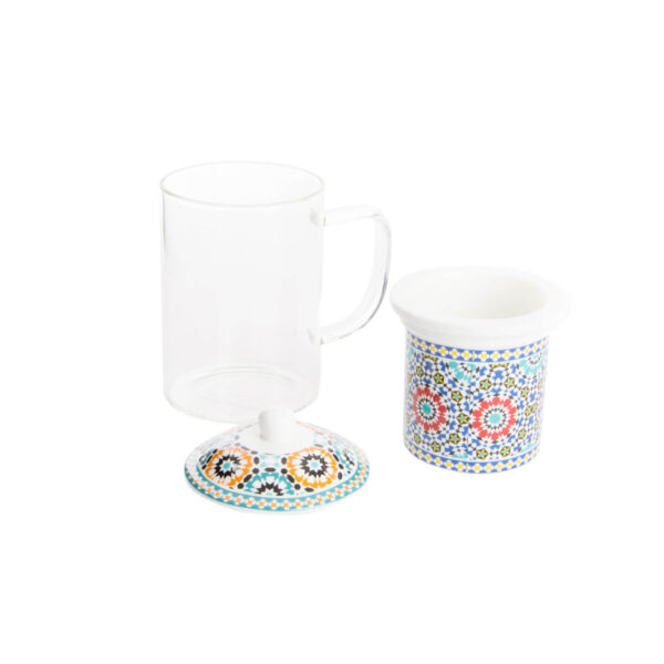 Tazza con Filtro per Infusioni DKD Home Decor Multicolore Arancio Piastrella Arabo 300 ml (2 Unità)