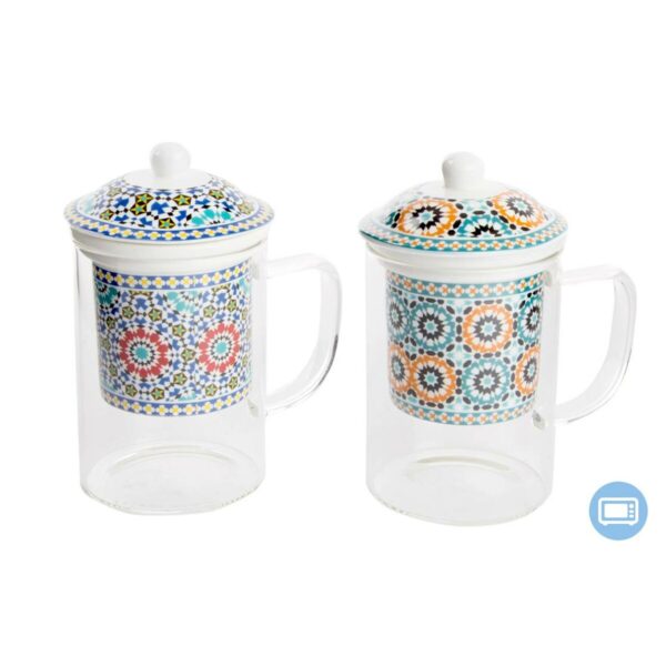 Tazza con Filtro per Infusioni DKD Home Decor Multicolore Arancio Piastrella Arabo 300 ml (2 Unità)