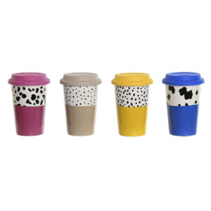 Tazza con Coperchio DKD Home Decor Multicolore animali Città 400 ml (4 Unità )