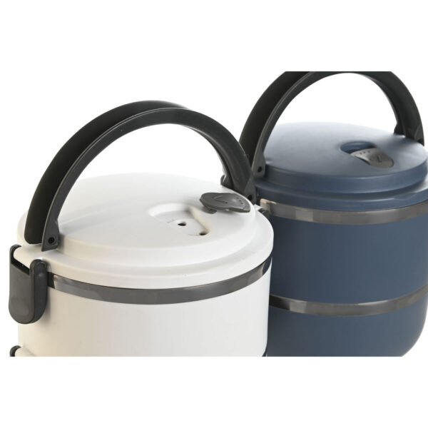 Porta pranzo DKD Home Decor Azzurro Bianco Grigio scuro Acciaio inossidabile polipropilene 1,5 L (2 Unità)