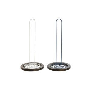 Portarotolo da Cucina DKD Home Decor Azzurro Bianco Metallo Legno d'albero della gomma 15 x 15 x 31 cm (2 Unità)