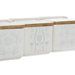Portasale con Coperchio DKD Home Decor Azzurro Bianco Verde Lilla Bambù Scandi 750 ml 14 x 12,5 x 12 cm (3 Unità)