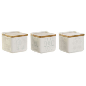 Portasale con Coperchio DKD Home Decor Azzurro Bianco Verde Lilla Bambù Scandi 750 ml 14 x 12,5 x 12 cm (3 Unità )