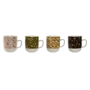 Tazza Mug DKD Home Decor Marrone Verde Rosa Senape Porcellana 380 ml (4 Unità )