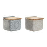 Portasale con Coperchio Home ESPRIT Azzurro Beige Rosa Lilla Bambù 750 ml 14 x 12,5 x 12 cm (2 Unità)