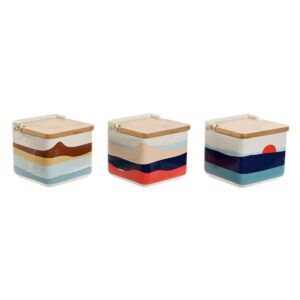 Portasale con Coperchio Home ESPRIT Azzurro Verde Rosa Lilla Bambù Tropicale 750 ml 14 x 12,5 x 12 cm (3 Unità )