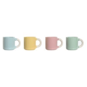 Set di Tazze da Caffè Home ESPRIT Giallo Azzurro Verde Rosa Porcellana 110 ml 4 Pezzi