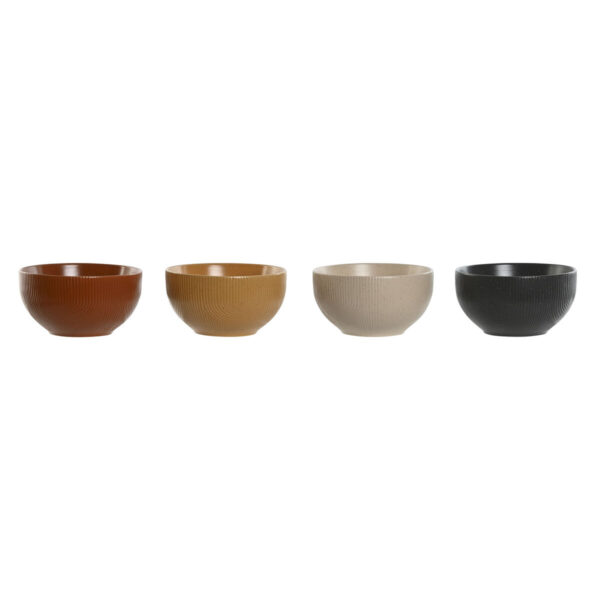 Ciotola Home ESPRIT Beige Grigio Senape Terracotta Gres Scandi 480 ml 14 x 14 x 7,5 cm (4 Unità)
