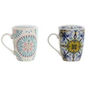 Tazza con Filtro per Infusioni Home ESPRIT Azzurro Bianco Turchese Mediterraneo 340 ml (2 Unità )
