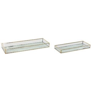 Set di Vassoi Home ESPRIT Bianco Dorato Metallo Cristallo 42 x 15 x 4 cm (2 Unità )