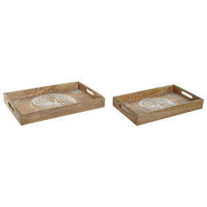 Vassoio per aperitivi Home ESPRIT Bianco Naturale Albero Indiano Decapaggio 43,5 x 27 x 5,5 cm (2 Unità)