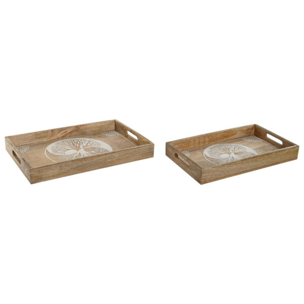 Vassoio per aperitivi Home ESPRIT Bianco Naturale Albero Indiano Decapaggio 43,5 x 27 x 5,5 cm (2 Unità)