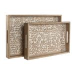 Set di Vassoi Home ESPRIT Bianco Naturale Legno di mango Legno MDF 44 x 29 x 5 cm (2 Unità)