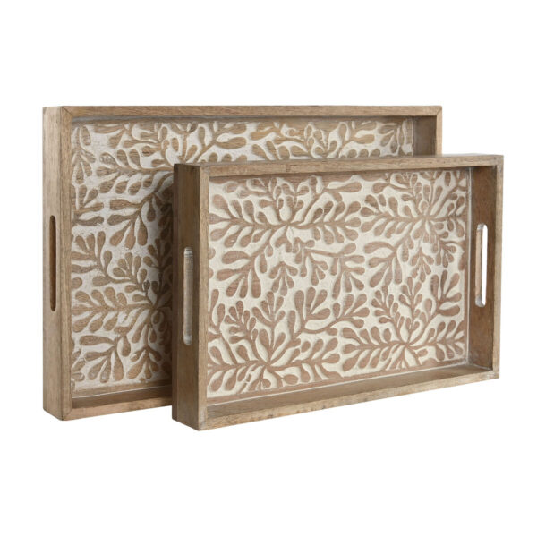 Set di Vassoi Home ESPRIT Bianco Naturale Legno di mango Legno MDF 44 x 29 x 5 cm (2 Unità)