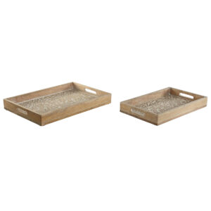 Set di Vassoi Home ESPRIT Bianco Naturale Legno di mango Legno MDF 44 x 29 x 5 cm (2 Unità )