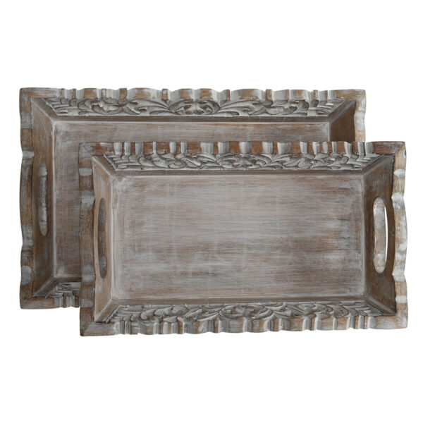 Set di Vassoi Home ESPRIT Bianco Naturale Legno di mango 40,5 x 25,5 x 6,5 cm (2 Unità)