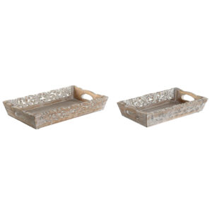 Set di Vassoi Home ESPRIT Bianco Naturale Legno di mango 40,5 x 25,5 x 6,5 cm (2 Unità)