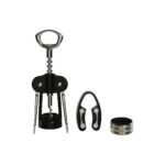 Set di Accessori per il Vino Home ESPRIT Nero Naturale Acciaio inossidabile Legno MDF 21 x 14,5 x 5,4 cm